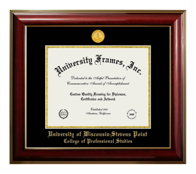 University of Wisconsin - Stevens Point College of Professional Studies Diploma Frame in Classic Mahogany with Gold Trim with Black & Gold Mats for document: 8 1/2"h x 11"w  