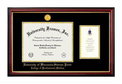 University of Wisconsin - Stevens Point College of Professional Studies Diploma with Announcement Frame in Petite Mahogany with Gold Trim with Black & Gold Mats for document: 8 1/2"h x 11"w  , diploma: 7"h x 4"w  