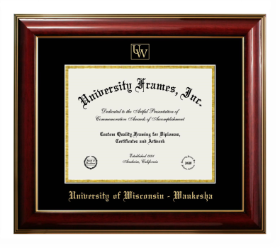 University of Wisconsin - Waukesha Diploma Frame in Classic Mahogany with Gold Trim with Black & Gold Mats for document: 8 1/2"h x 11"w  