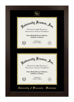 University of Wisconsin - Waukesha Double Diploma Frame in Manhattan Espresso with Black & Gold Mats for document: 8 1/2"h x 11"w  , document: 8 1/2"h x 11"w  