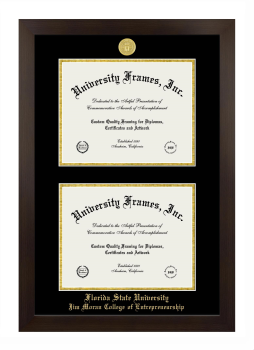 Florida State University Jim Moran College of Entrepreneurship Double Diploma Frame in Manhattan Espresso with Black & Gold Mats for document: 8 1/2"h x 11"w  , document: 8 1/2"h x 11"w  
