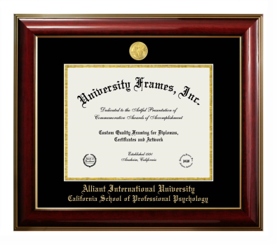Alliant International University California School of Professional Psychology Diploma Frame in Classic Mahogany with Gold Trim with Black & Gold Mats for document: 8 1/2"h x 11"w  