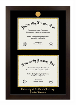 University of California Berkeley English Literature Double Diploma Frame in Manhattan Espresso with Black & Gold Mats for document: 8 1/2"h x 11"w  , document: 8 1/2"h x 11"w  