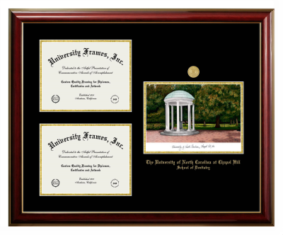 University of North Carolina at Chapel Hill School of Dentistry Triple Opening with Campus Image Frame in Classic Mahogany with Gold Trim with Black & Gold Mats for document: 8 1/2"h x 11"w  , document: 8 1/2"h x 11"w  
