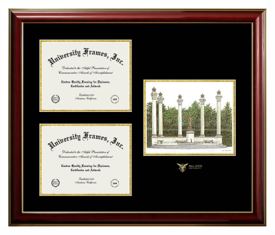 Ball State University Triple Opening with Campus Image Frame in Classic Mahogany with Gold Trim with Black & Gold Mats for document: 8 1/2"h x 11"w  , document: 8 1/2"h x 11"w  