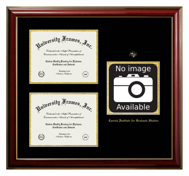 Carrick Institute for Graduate Studies Triple Opening with Campus Image Frame in Classic Mahogany with Gold Trim with Black & Gold Mats for document: 8 1/2"h x 11"w  , document: 8 1/2"h x 11"w  