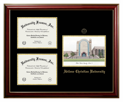Abilene Christian University Triple Opening with Campus Image Frame in Classic Mahogany with Gold Trim with Black & Gold Mats for document: 8 1/2"h x 11"w  , document: 8 1/2"h x 11"w  
