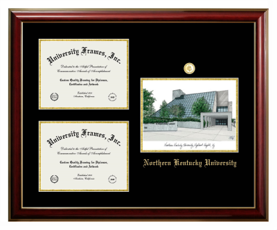 Northern Kentucky University Triple Opening with Campus Image Frame in Classic Mahogany with Gold Trim with Black & Gold Mats for document: 8 1/2"h x 11"w  , document: 8 1/2"h x 11"w  