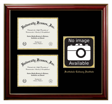 Scottsdale Culinary Institute Triple Opening with Campus Image Frame in Classic Mahogany with Gold Trim with Black & Gold Mats for document: 8 1/2"h x 11"w  , document: 8 1/2"h x 11"w  