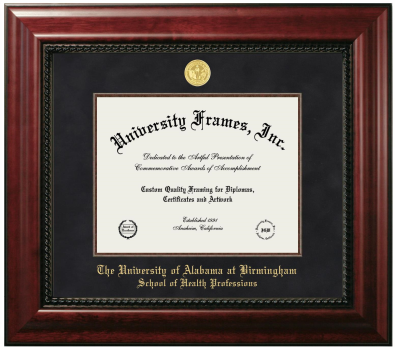 University of Alabama at Birmingham School of Health Professions Diploma Frame in Executive with Mahogany Fillet with Black Suede Mat for document: 8 1/2"h x 11"w  