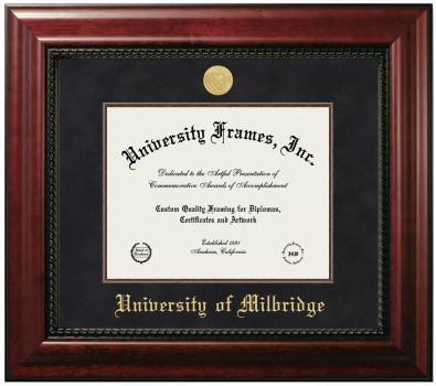 University of Milbridge Diploma Frame in Executive with Mahogany Fillet with Black Suede Mat for document: 8 1/2"h x 11"w  