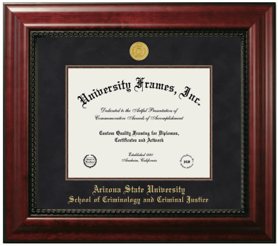 Arizona State University School of Criminology and Criminal Justice Diploma Frame in Executive with Mahogany Fillet with Black Suede Mat for document: 8 1/2"h x 11"w  