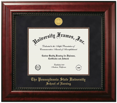 Pennsylvania State University School of Nursing Diploma Frame in Executive with Mahogany Fillet with Black Suede Mat for document: 8 1/2"h x 11"w  