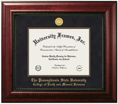Pennsylvania State University College of Earth and Mineral Sciences Diploma Frame in Executive with Mahogany Fillet with Black Suede Mat for document: 8 1/2"h x 11"w  