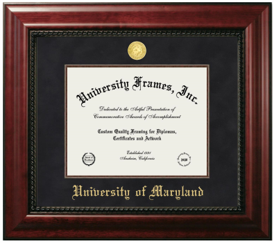 University of Maryland Diploma Frame in Executive with Mahogany Fillet with Black Suede Mat for document: 8 1/2"h x 11"w  