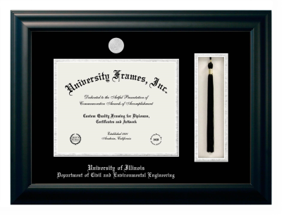 University of Illinois Department of Civil and Environmental Engineering Diploma with Tassel Box Frame in Satin Black with Black & Silver Mats for document: 8 1/2"h x 11"w  