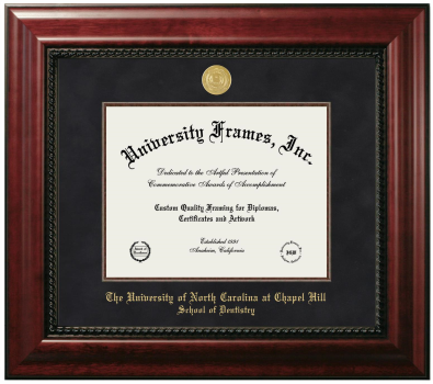 University of North Carolina at Chapel Hill School of Dentistry Diploma Frame in Executive with Mahogany Fillet with Black Suede Mat for document: 8 1/2"h x 11"w  