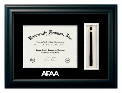 Athletics and Fitness Association of America Diploma with Tassel Box Frame in Satin Black with Black & Silver Mats for document: 8 1/2"h x 11"w  