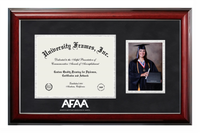 Athletics and Fitness Association of America Diploma with 5 x 7 Portrait Frame in Classic Mahogany with Silver Trim with Black Suede & Silver Mats for document: 8 1/2"h x 11"w  