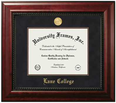Lane College Diploma Frame in Executive with Mahogany Fillet with Black Suede Mat for document: 8 1/2"h x 11"w  