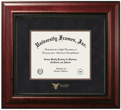 Ball State University Diploma Frame in Executive with Mahogany Fillet with Black Suede Mat for document: 8"h x 10"w  