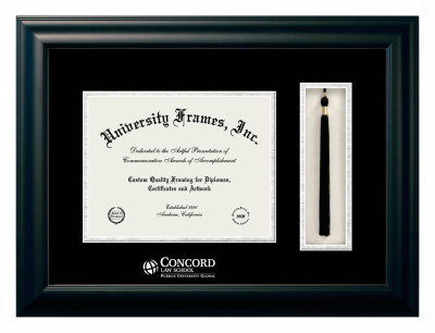 Concord Law School (Purdue University Global Campus) Diploma with Tassel Box Frame in Satin Black with Black & Silver Mats for document: 8 1/2"h x 11"w  