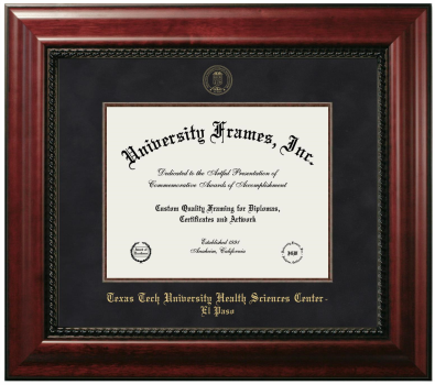 Texas Tech University Health Sciences Center - El Paso Diploma Frame in Executive with Mahogany Fillet with Black Suede Mat for document: 8 1/2"h x 11"w  