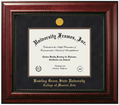 Bowling Green State University College of Musical Arts Diploma Frame in Executive with Mahogany Fillet with Black Suede Mat for document: 8 1/2"h x 11"w  