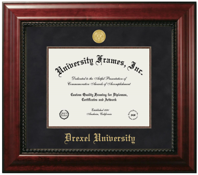 Drexel University Diploma Frame in Executive with Mahogany Fillet with Black Suede Mat for document: 8 1/2"h x 11"w  