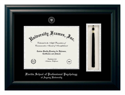Florida School of Professional Psychology at Argosy University Diploma with Tassel Box Frame in Satin Black with Black & Silver Mats for document: 8 1/2"h x 11"w  