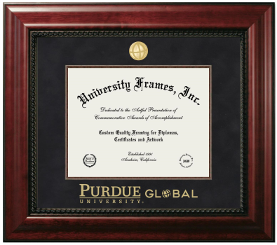 Purdue University Global Diploma Frame in Executive with Mahogany Fillet with Black Suede Mat for document: 8 1/2"h x 11"w  