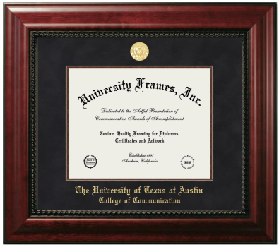 University of Texas at Austin College of Communication Diploma Frame in Executive with Mahogany Fillet with Black Suede Mat for document: 8 1/2"h x 11"w  