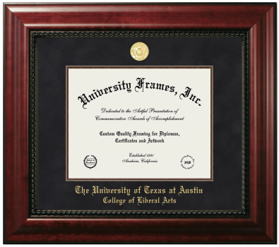 University of Texas at Austin College of Liberal Arts Diploma Frame in Executive with Mahogany Fillet with Black Suede Mat for document: 8 1/2"h x 11"w  