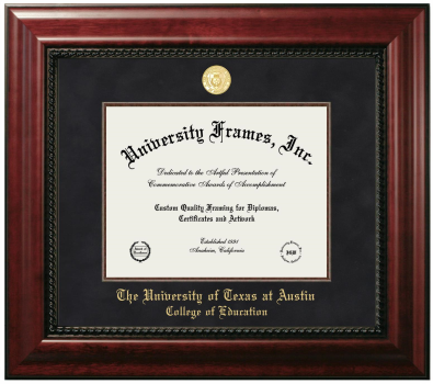 University of Texas at Austin College of Education Diploma Frame in Executive with Mahogany Fillet with Black Suede Mat for document: 8 1/2"h x 11"w  