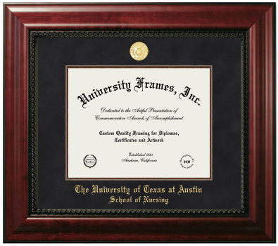 University of Texas at Austin School of Nursing Diploma Frame in Executive with Mahogany Fillet with Black Suede Mat for document: 8 1/2"h x 11"w  