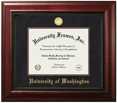 University of Washington Diploma Frame in Executive with Mahogany Fillet with Black Suede Mat for document: 8 1/2"h x 11"w  