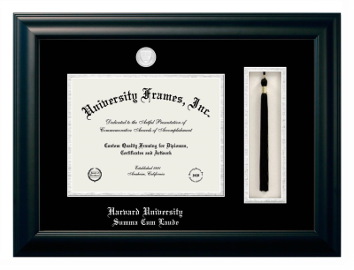 Harvard University Summa Cum Laude Diploma with Tassel Box Frame in Satin Black with Black & Silver Mats for document: 8 1/2"h x 11"w  