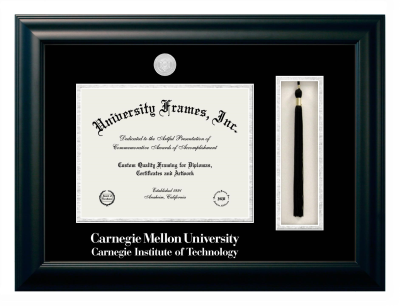 Carnegie Mellon University Carnegie Institute of Technology Diploma with Tassel Box Frame in Satin Black with Black & Silver Mats for document: 8 1/2"h x 11"w  