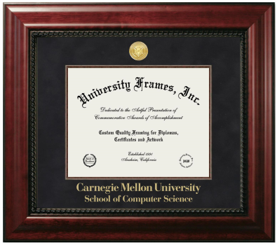 Carnegie Mellon University School of Computer Science Diploma Frame in Executive with Mahogany Fillet with Black Suede Mat for document: 8 1/2"h x 11"w  