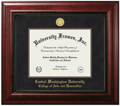 Central Washington University College of Arts and Humanities Diploma Frame in Executive with Mahogany Fillet with Black Suede Mat for document: 8 1/2"h x 11"w  