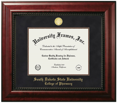 South Dakota State University College of Pharmacy Diploma Frame in Executive with Mahogany Fillet with Black Suede Mat for document: 8 1/2"h x 11"w  