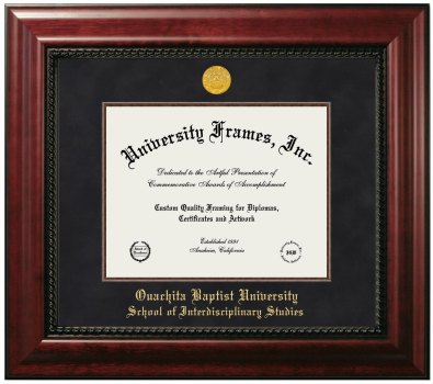 Ouachita Baptist University School of Interdisciplinary Studies Diploma Frame in Executive with Mahogany Fillet with Black Suede Mat for document: 8 1/2"h x 11"w  