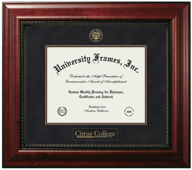 Citrus College Diploma Frame in Executive with Mahogany Fillet with Black Suede Mat for document: 8 1/2"h x 11"w  