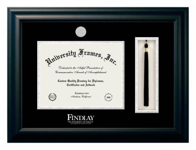 University of Findlay College of Education Diploma with Tassel Box Frame in Satin Black with Black & Silver Mats for document: 8 1/2"h x 11"w  