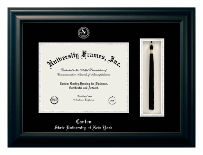Canton State University of New York Diploma with Tassel Box Frame in Satin Black with Black & Silver Mats for document: 8 1/2"h x 11"w  