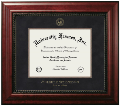 University of New Hampshire School of Law Diploma Frame in Executive with Mahogany Fillet with Black Suede Mat for document: 8 1/2"h x 11"w  