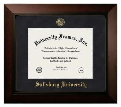 Salisbury University Diploma Frame in Legacy Black Cherry with Black Suede & Silver Mats for document: 8 1/2"h x 11"w  