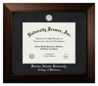 Florida Atlantic University (Boca Raton) College of Business Diploma Frame in Legacy Black Cherry with Black Suede & Silver Mats for document: 8 1/2"h x 11"w  