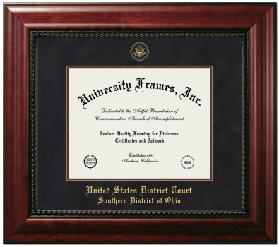 United States District Court Southern District of Ohio Diploma Frame in Executive with Mahogany Fillet with Black Suede Mat for document: 8 1/2"h x 11"w  