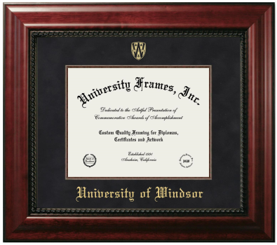 University of Windsor Diploma Frame in Executive with Mahogany Fillet with Black Suede Mat for document: 8 1/2"h x 11"w  